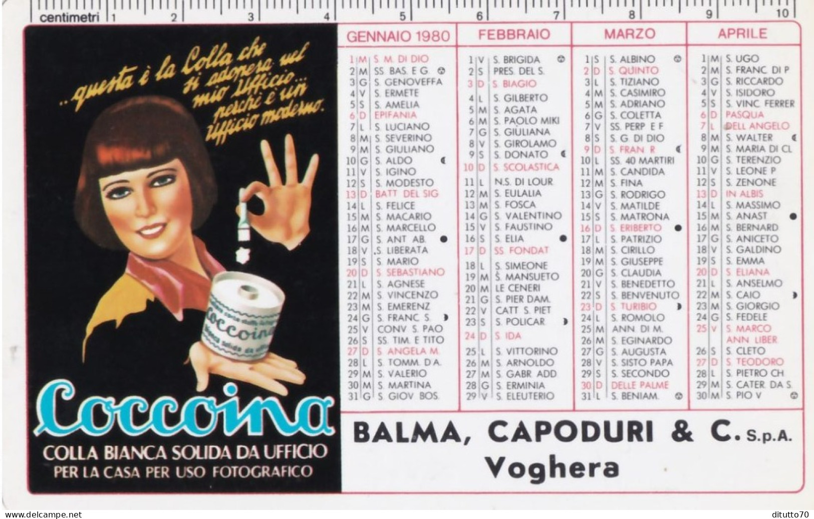 Calendarietto - Coccoina - Balma Capoduri E C. S.p.a Voghera - Anno 1980 - Klein Formaat: 1971-80