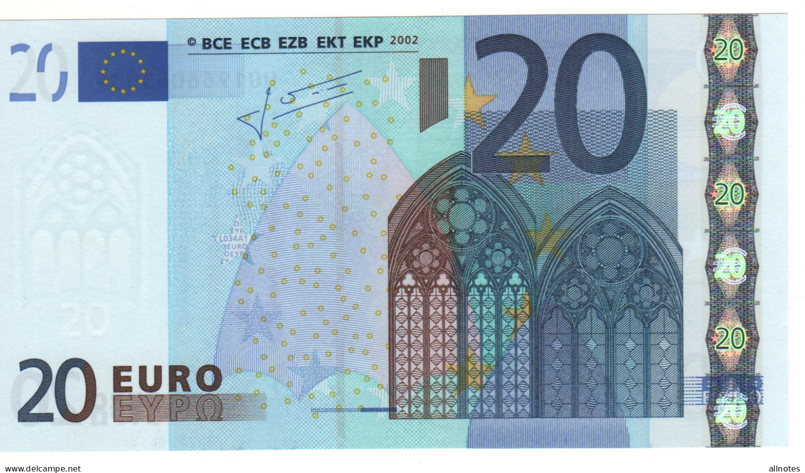 20 EURO  "U"   FRANCIA    Firma Trichet    L 034 A1  Ch. 96  /  FDS - UNC - 20 Euro