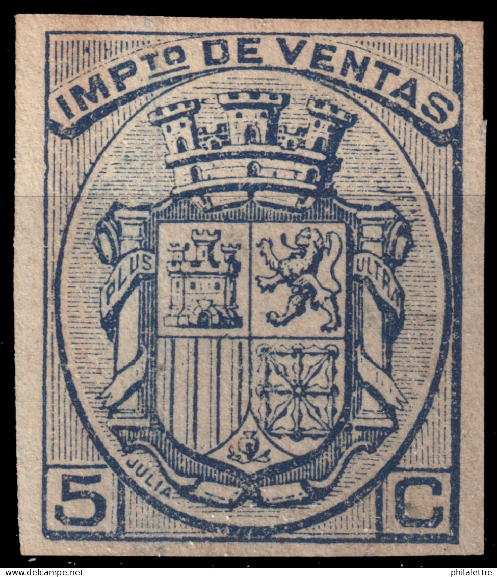 ESPAGNE / ESPANA / SPAIN - 1874 SELLOS "IMPUESTO DE VENTAS" Prueba Ed.P-2 5c Azul Sin Dentar - Nuevo Sin Goma - Fiscaux