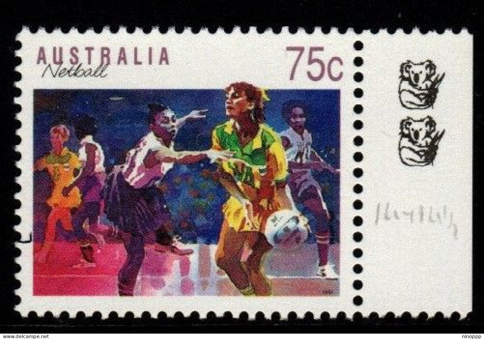 Australia Cat 1308b  Sports 75c Netball, 2 Koalas Reprint,mint Never Hinged - Essais & Réimpressions