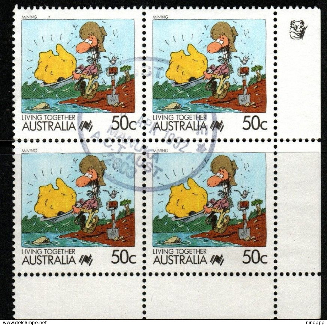 Australia ASC 1134a 1990 Living Together 50c Mining 1 Koala  Reprint ,used - Ensayos & Reimpresiones