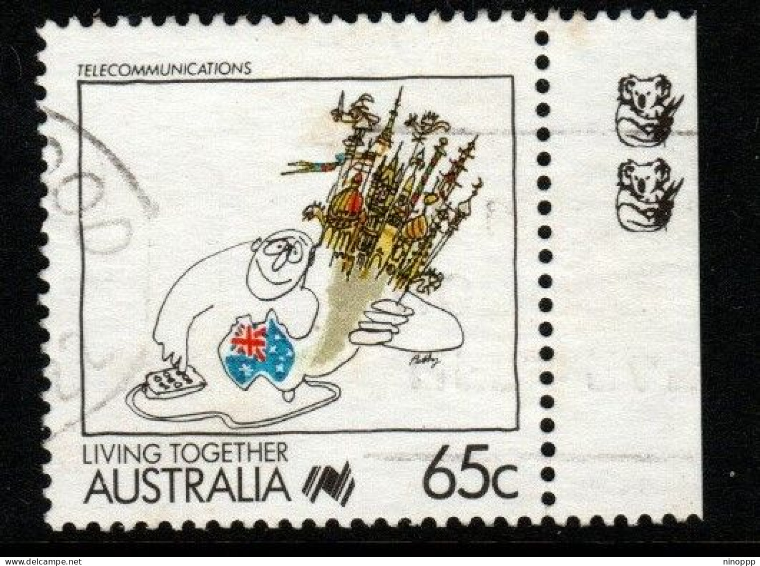 Australia Cat 1139a 1988 65c Telecommunications, 2 Koalas Reprint, Used - Ensayos & Reimpresiones