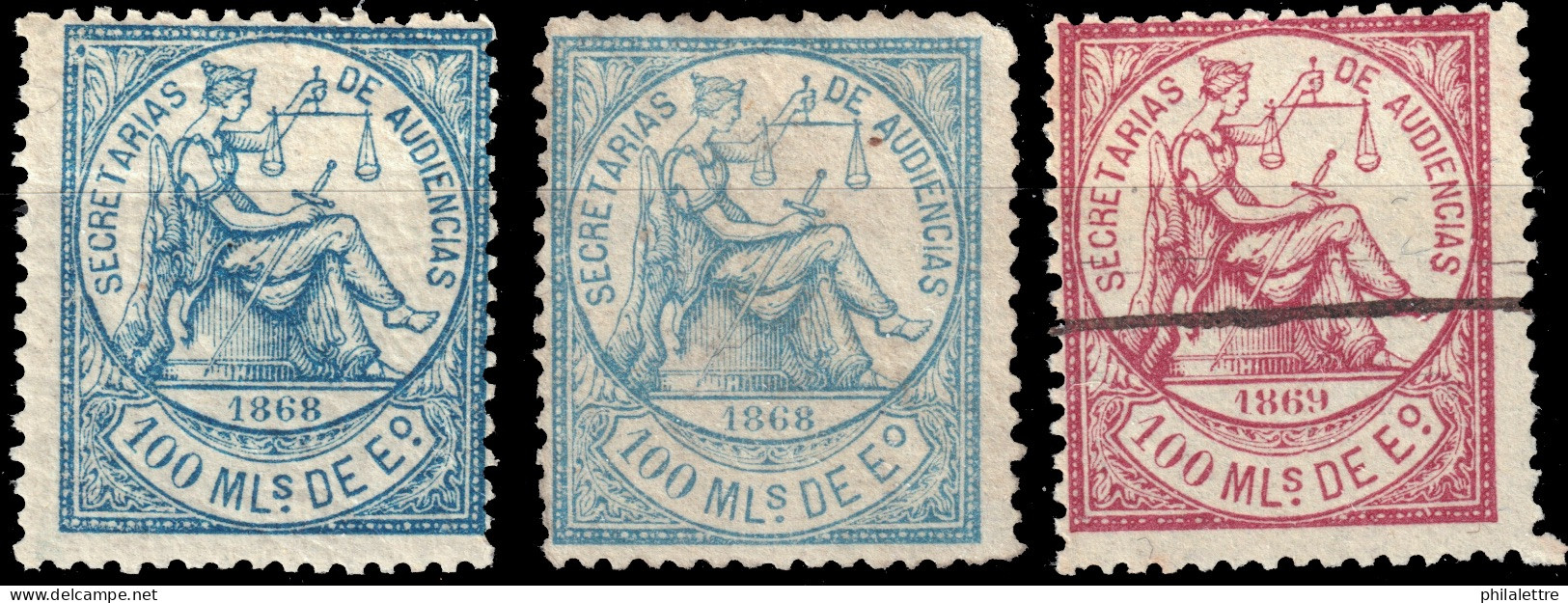 ESPAGNE / ESPANA / SPAIN - 1868/69 SELLOS "SECRETARIAS DE AUDIENCÍAS" Ed.2a Nuevo Y Ed.2 Y 4 Usados - Revenue Stamps