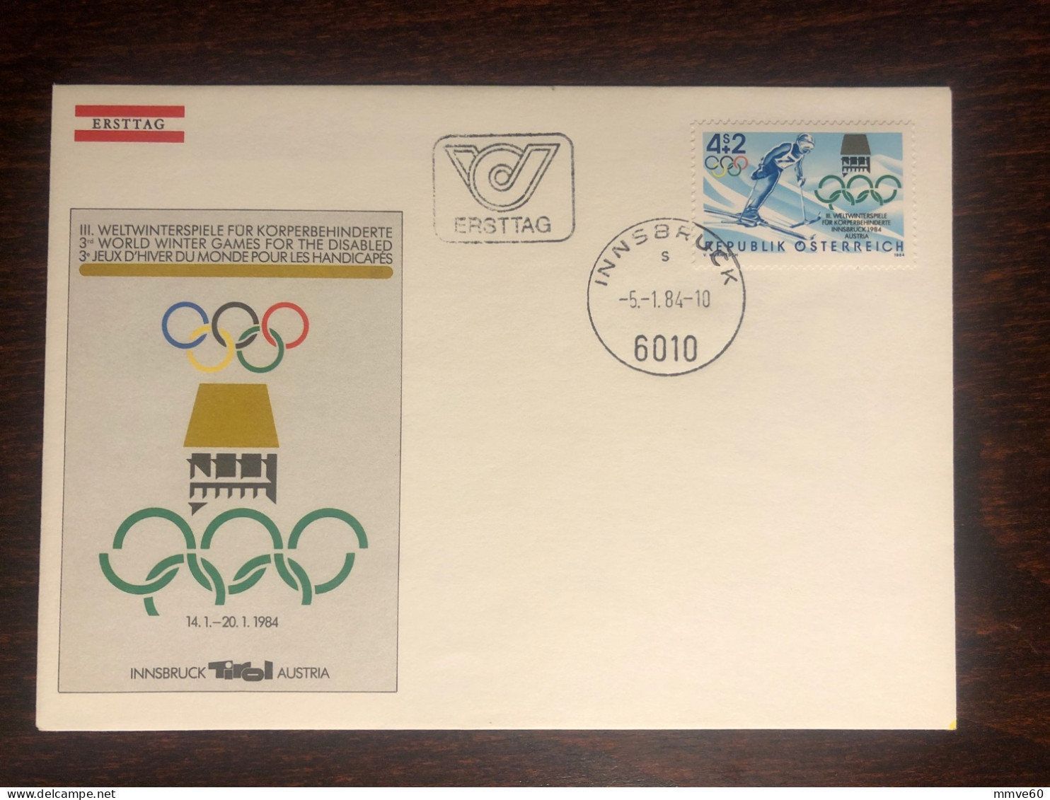 AUSTRIA FDC COVER 1984 YEAR SPORT FOR DISABLED PARALYMPIC HEALTH MEDICINE STAMPS - Covers & Documents