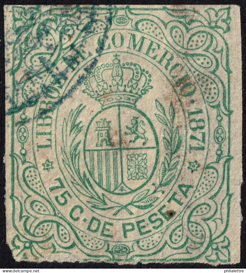 ESPAGNE / ESPANA - COLONIAS (Cuba) 1871 Sello Fiscal "LIBROS DE COMMERCIO" 75c Verde - Usado (defecto) - Cuba (1874-1898)