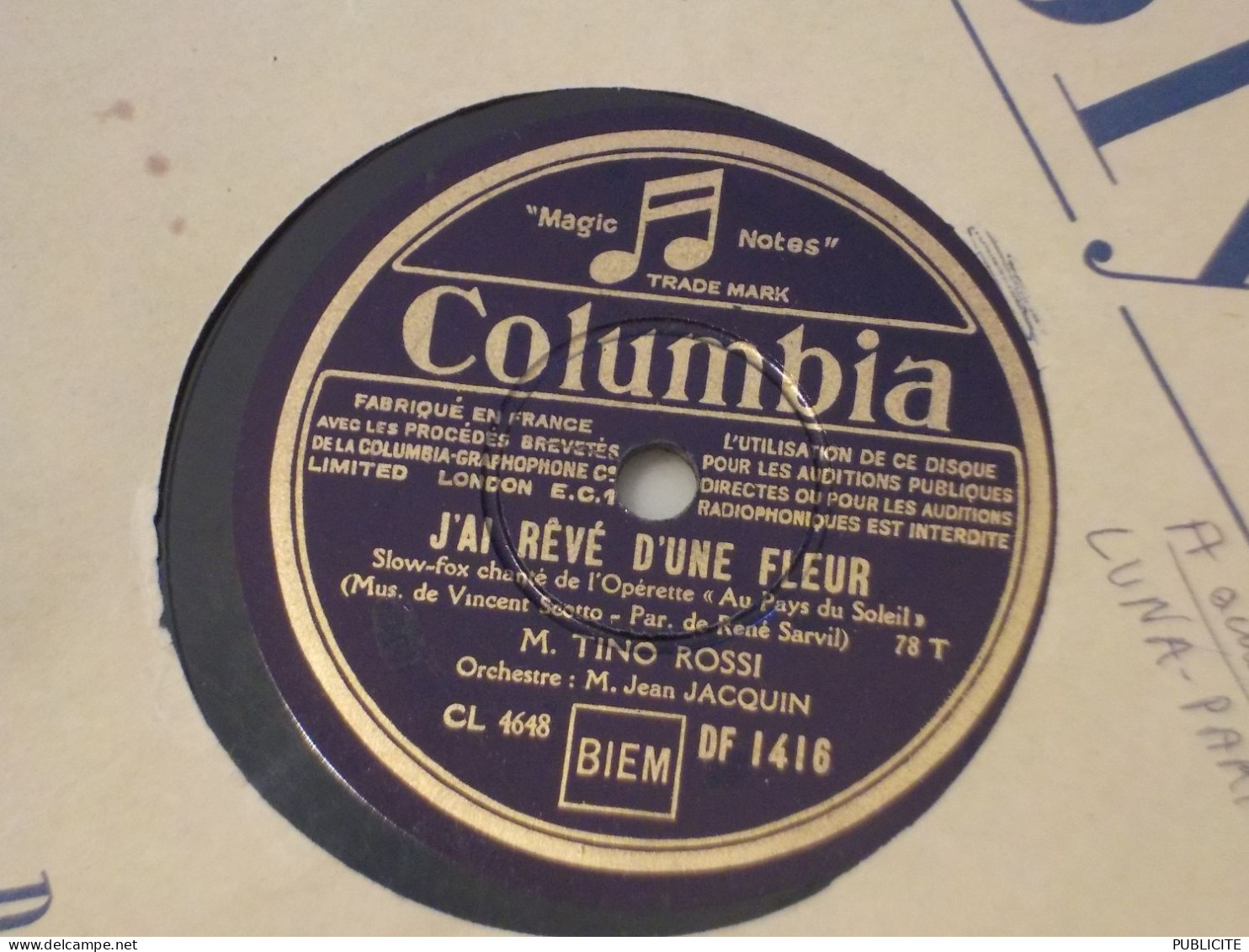 DISQUE Vinyle 78 Tours Colombella Tino Rossi 1934 - Speciale Formaten