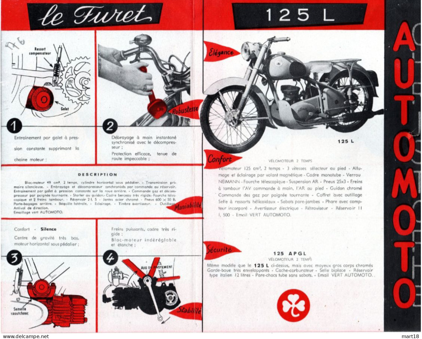 Publicité - Scooter, Cyclomoteur & Moto - CBA Le FURET - Années 1950 - - Motor Bikes