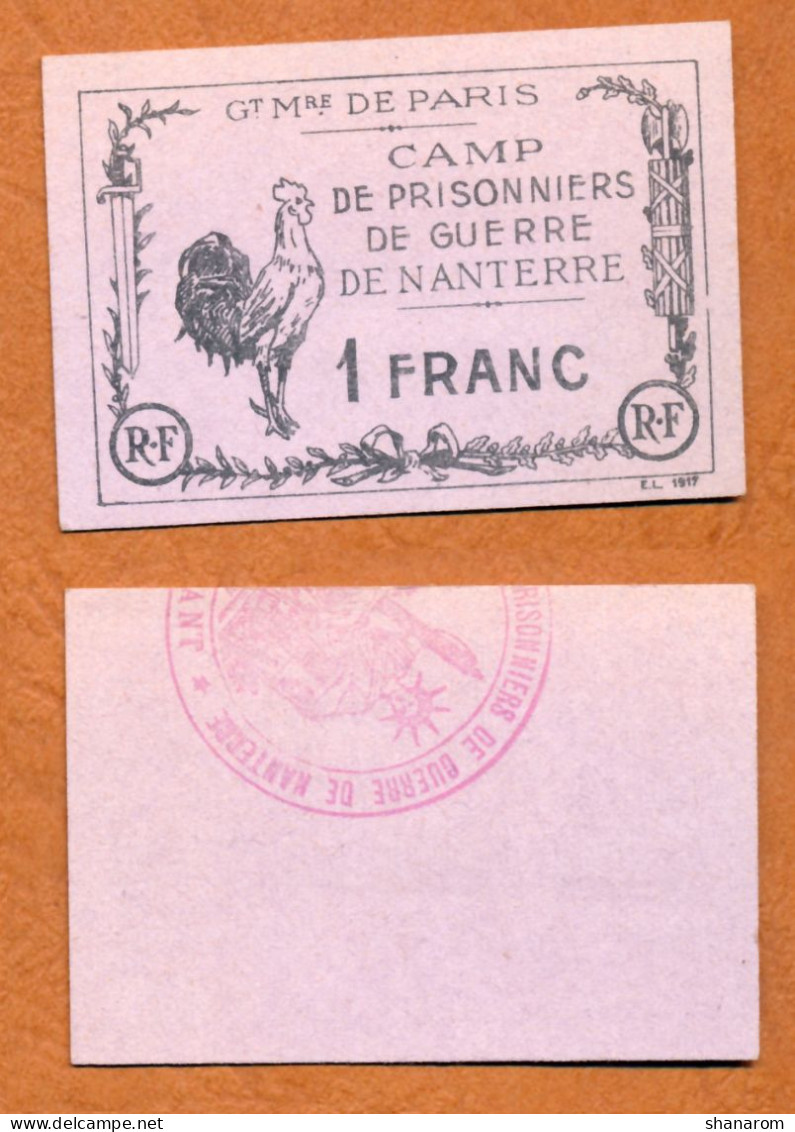 1918-1918 // P.O.W. // DEPOT DE NANTERRE // CAMP DE PRISONNIERS DE GUERRE // Bon De Un Franc - Bons & Nécessité