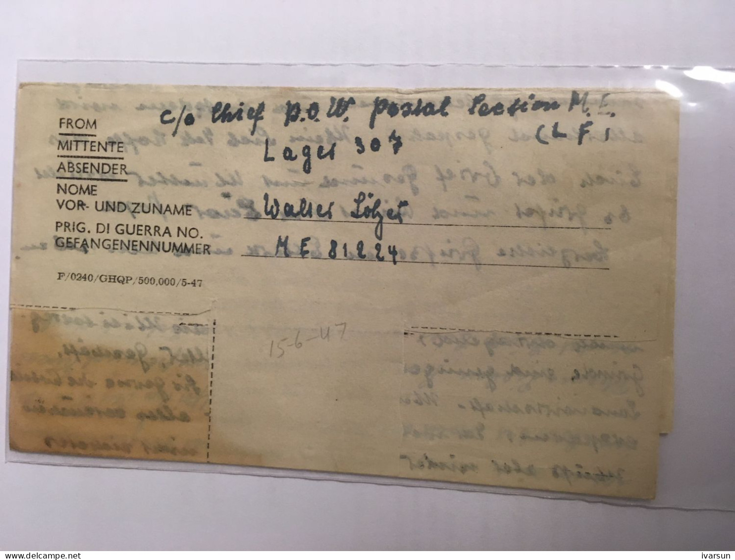 1946 German POW Egypt Official Postal Stationery Used To Germany With Full Letter Very Scarce - Correos De Prisioneros De Guerra
