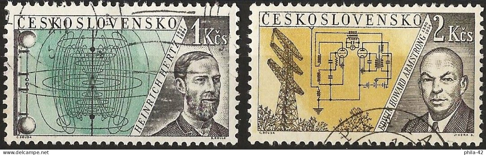 Czechoslovakia 1959 - Mi 1174/75 - YT 1057/58 ( Radioinventors : Heinrich Hertz & E. H. Armstrong ) - Usati