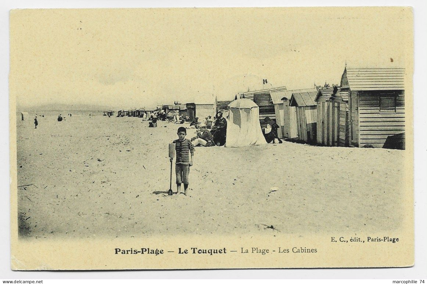 BLANC 1C+2C PAIRE T04 ETAPLES 13.8.1905  PAS DE CALAIS LEVEE CENTRALE 3E CARTE LE TOUQUET PARIS PLAGE - 1900-29 Blanc