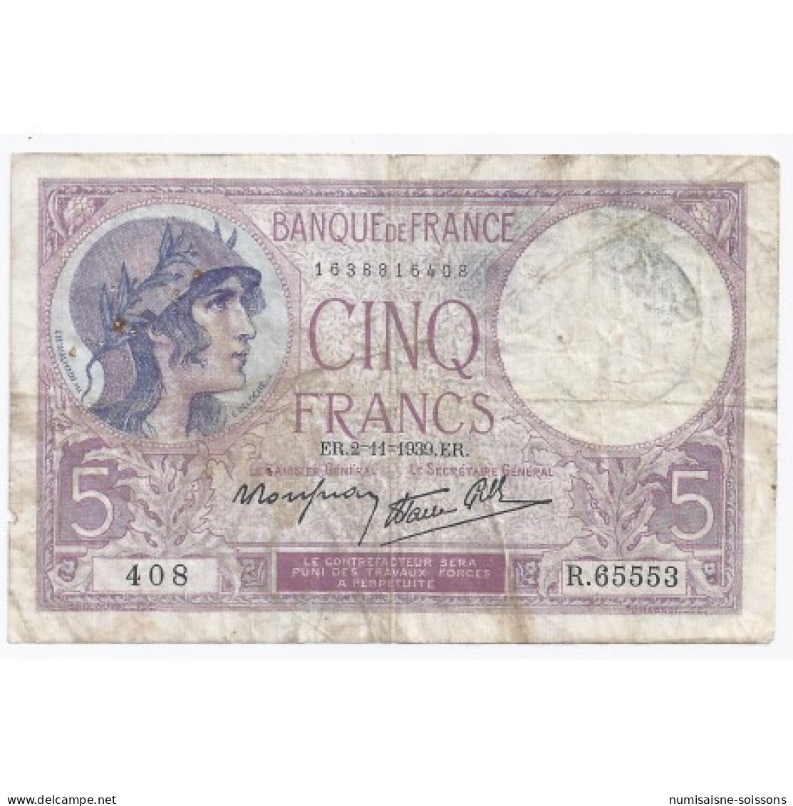 FAY 04/14 - 5 FRANCS VIOLET - 02/11/1939 - TRES BEAU + - PICK 83 - 5 F 1917-1940 ''Violet''