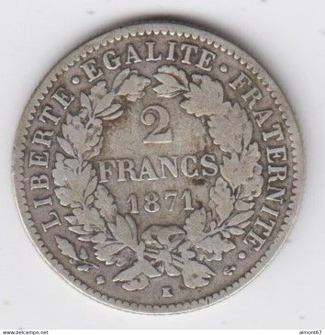 2 Francs  Cérès 1871K - 1870-1871 Gouvernement De La Défense Nationale