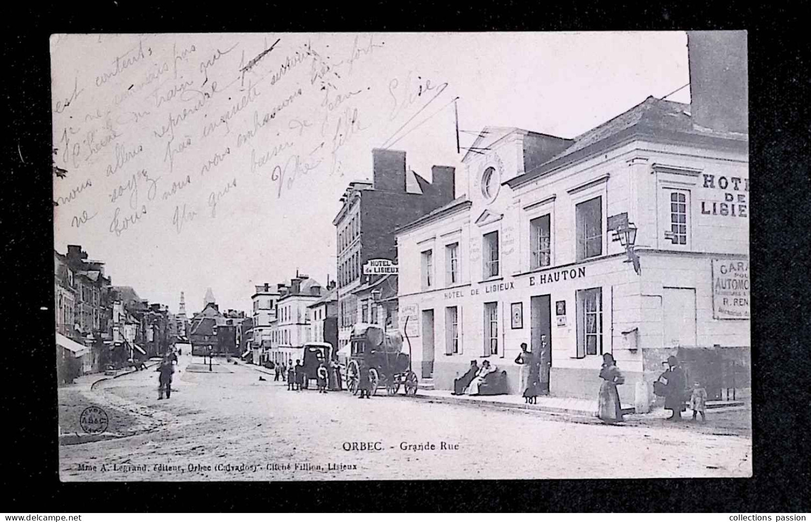 Cp, 14, Orbec, Grande Rue, Hôtel De Lisieux, Attelages, Garage Pour Automobiles, Voyagée 1905 - Orbec