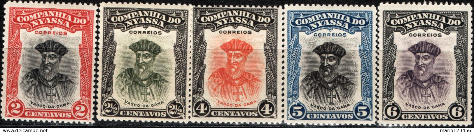 NYASSA, VASCO DA GAMA, 1921, FRANCOBOLLI NUOVI (MLH*) Scott:PT-NY 110-114 - Nyassa