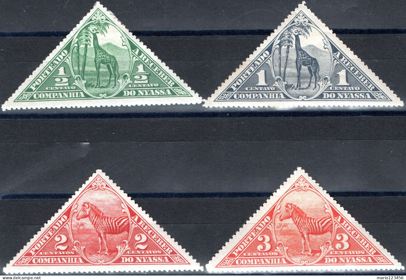 NYASSA, SEGNATASSE, POSTAGE DUE, FAUNA, FAUNA, ANIMALI, 1924, FRANCOBOLLI NUOVI (MLH*) Scott:PT-NY J1-J4 - Nyassaland