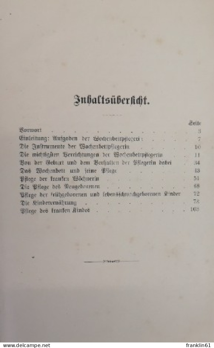 Die Pflege Der Wöchnerin Und Des Säuglings. Ein Handbuch Für Den Unterricht. - Autres & Non Classés