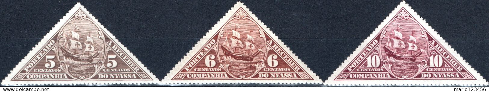 NYASSA, SEGNATASSE, NAVE SAN GABRIEL, SEGNATASSE, POSTAGE DUE, 1924, FRANCOBOLLI NUOVI (MLH*) Scott:PT-NY J5,J6,J7 - Nyasaland