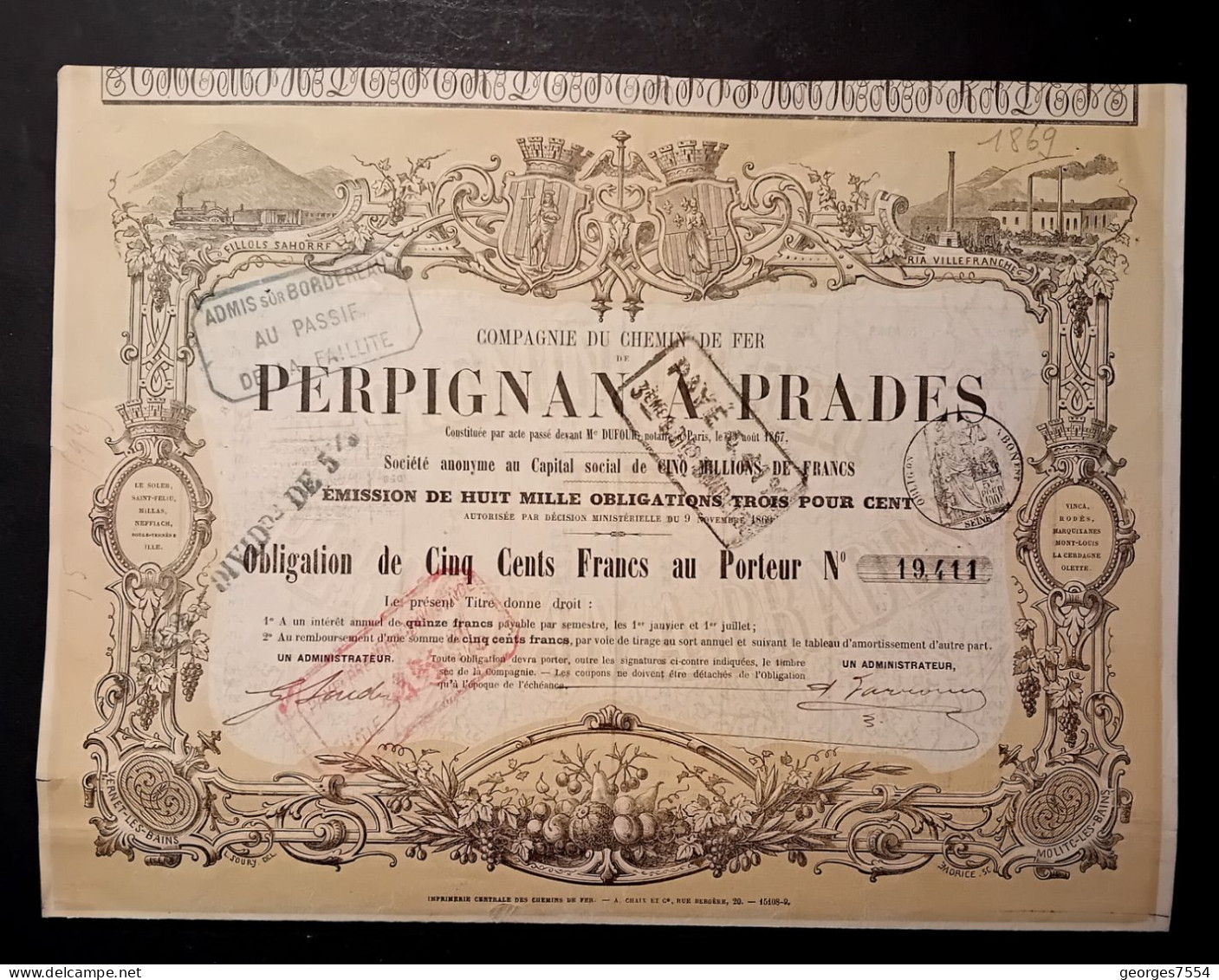 COMPAGNIE DU CHEMIN DE FER - PERPIGNAN A PRADES - ACTION DE 500 FRANCS 1867 - Chemin De Fer & Tramway