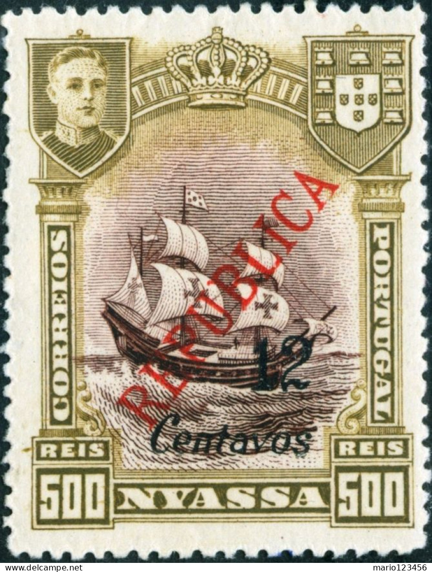 NYASSA, NAVE SAN GABRIEL, RE MANUEL II, 1911, FRANCOBOLLI NUOVI (MLH*) Scott:PT-NY 62, Yt:PT-NY 63 - Nyassaland