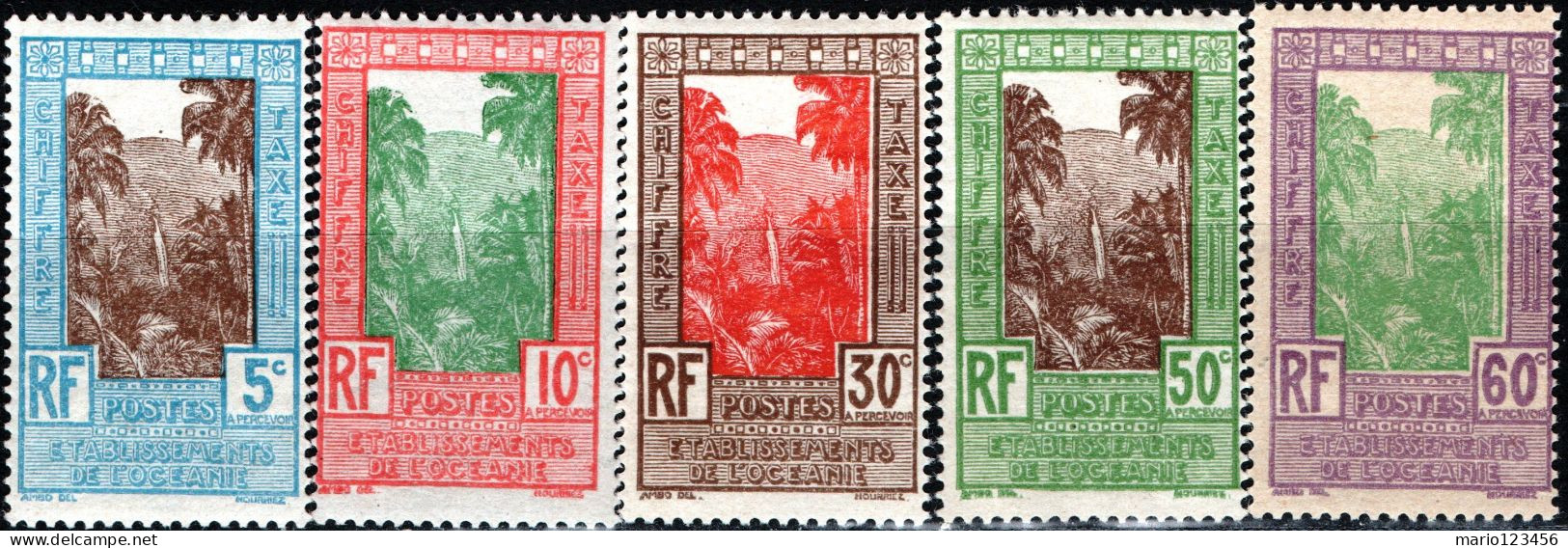 OCEANIA-POLINESIA FRANCESE, PAESAGGI, LANDSCAPE, SEGNATASSE, POSTAGE DUE, 1929, (MLH*) Scott:FR-OC J5,J6,J7 - Portomarken