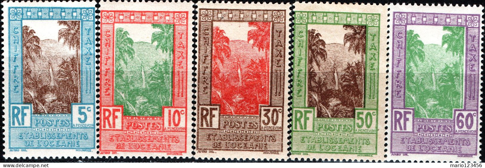 OCEANIA-POLINESIA FRANCESE, PAESAGGI, LANDSCAPE, SEGNATASSE, POSTAGE DUE, 1929, (MLH*) Scott:FR-OC J5,J6,J7 - Segnatasse