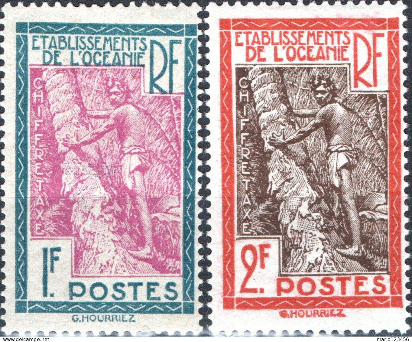 OCEANIA-POLINESIA FRANCESE, MAORI, SEGNATASSE, POSTAGE DUE, 1929, FRANCOBOLLI NUOVI (MLH*) Scott:FR-OC   J15,J16 - Strafport