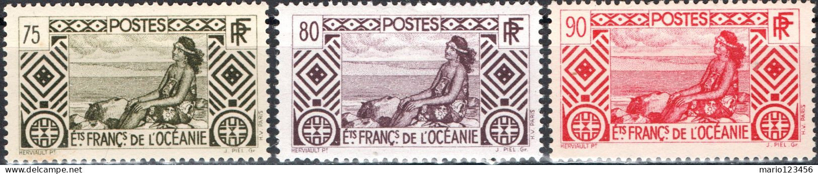 OCEANIA-POLINESIA FRANCESE, MOTIVI LOCALI, 1934-1938, FRANCOBOLLI NUOVI (MLH*) Scott:FR-OC 100-102 - Neufs