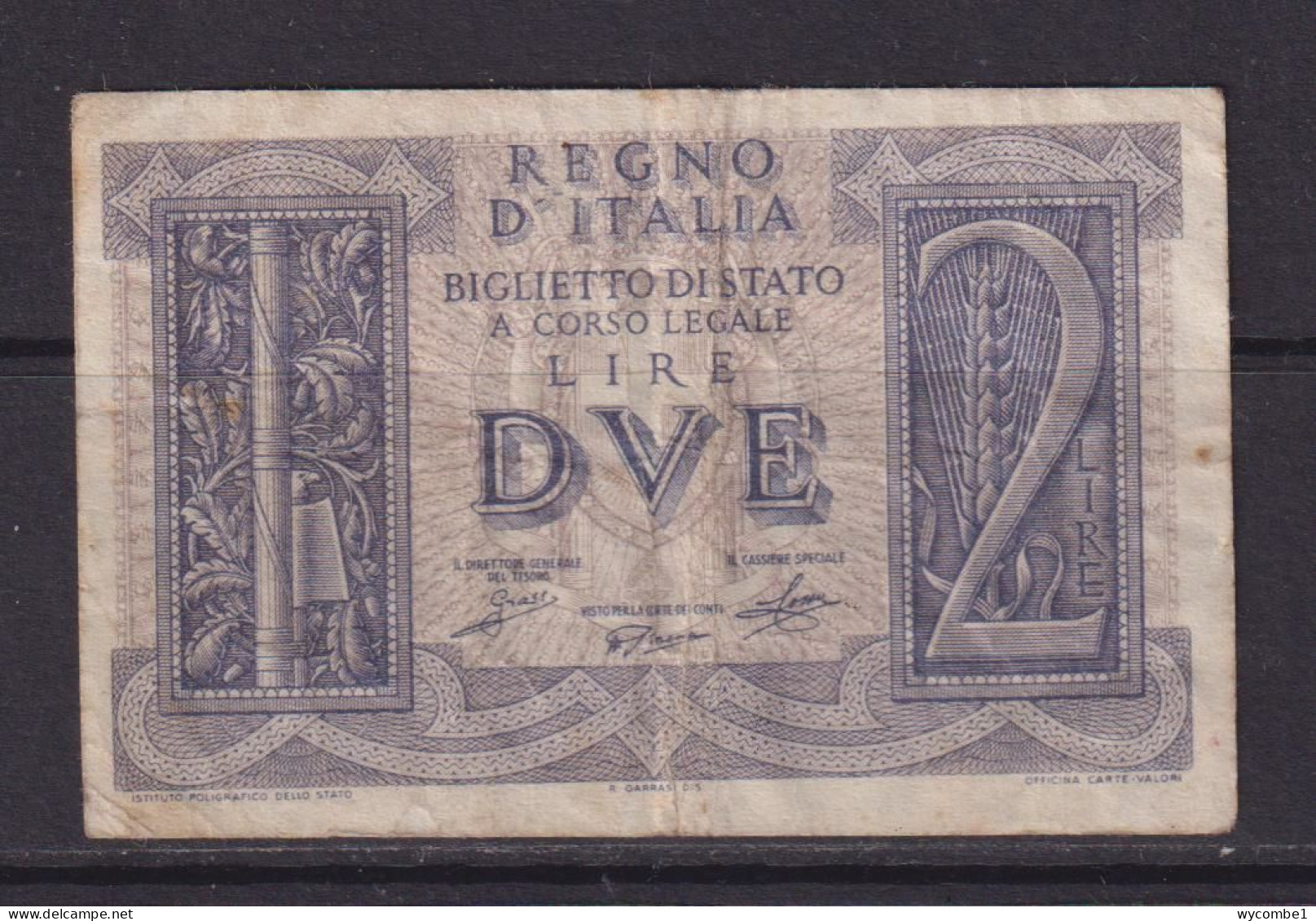 ITALY - 1939 2 Lira Circulated Banknote - Italië – 2 Lire