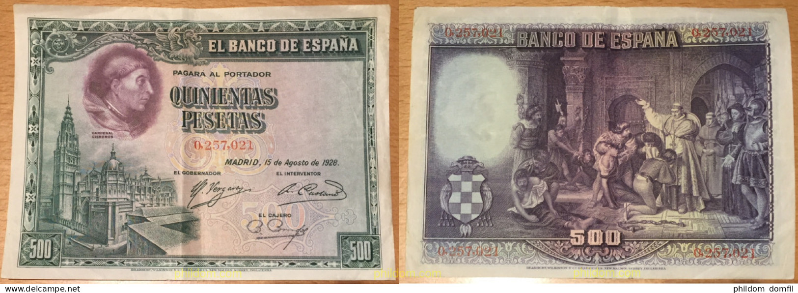 181 ESPAÑA 1928 500 Pesetas Cardenal Cisneros - Other & Unclassified