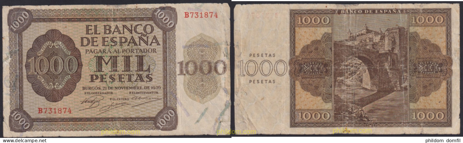 3901 ESPAÑA 1936 1000 Pesetas Estado Español 21 De Noviembre 1936 - Other & Unclassified