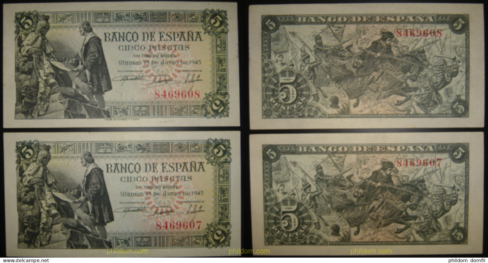 301 ESPAÑA 1945 5 Pesetas Estado Español 15 Junio De 1945 - Other & Unclassified