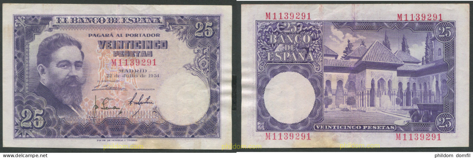 4482 ESPAÑA 1954 25 Pesetas 22 De Julio 1954 - Isaac Albeniz - Otros & Sin Clasificación