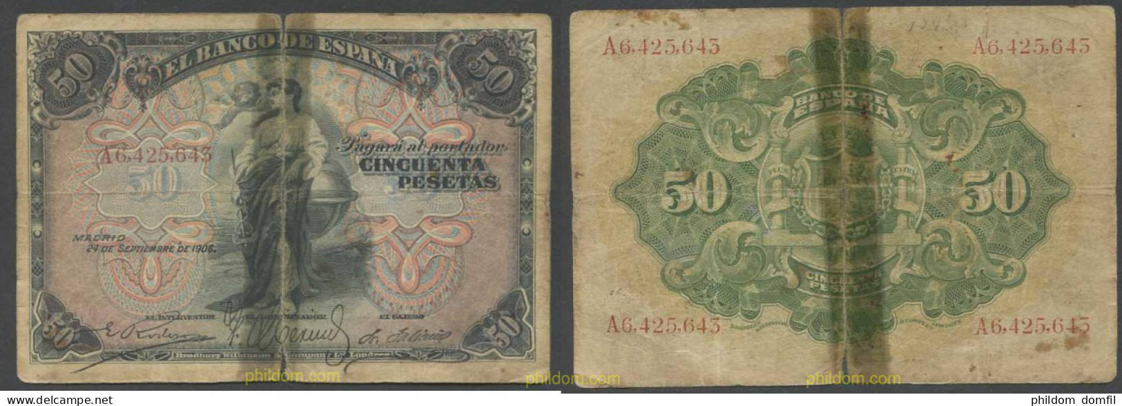 7920 ESPAÑA 1906 50 PESETAS ALFONSO XIII 1906 - Sonstige & Ohne Zuordnung