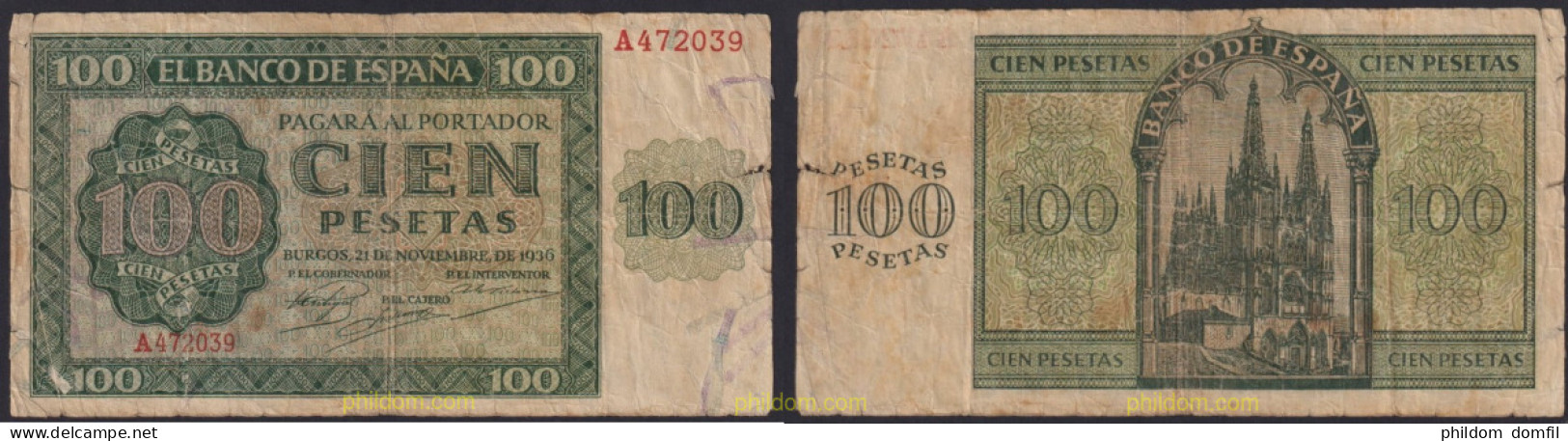 3904 ESPAÑA 1936 100 Pesetas Burgos, 21 De Noviembre De 1936 - Other & Unclassified