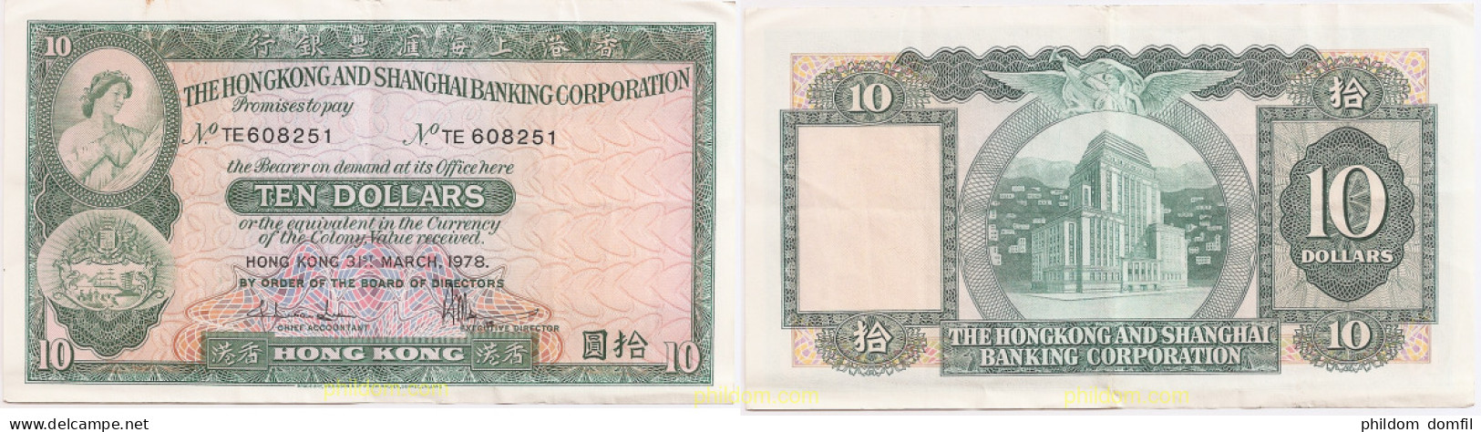 493 HONG KONG 1978 10 $ HONGKONG AND SHANGHAI BANKING CORPORATION - Hongkong