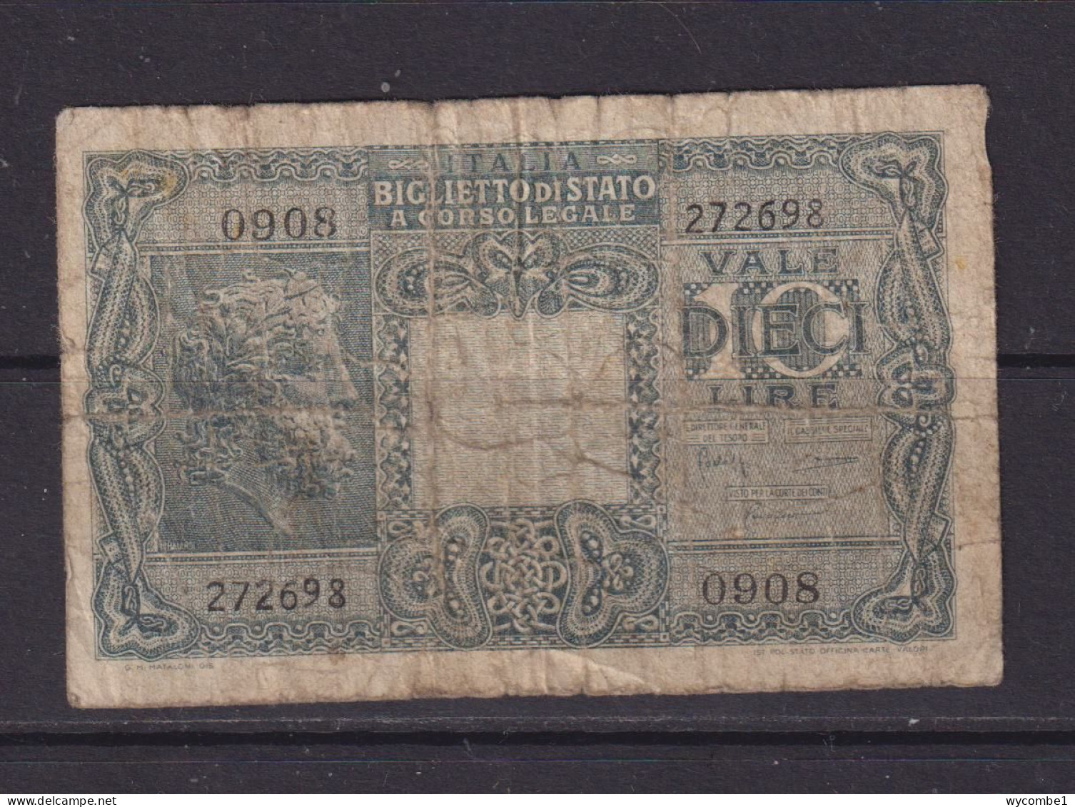 ITALY - 1944 10 Lira Circulated Banknote - Italia – 10 Lire