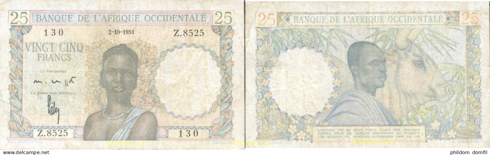 1379 AFRICA OCCIDENTAL FRANCESA 1951 AFRIQUE OCCIDENTALE 25 FRANCS 1951 - États D'Afrique De L'Ouest