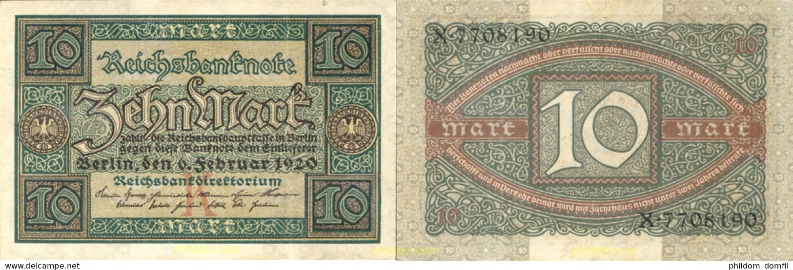 1438 ALEMANIA 1920 ALEMANIA GERMANY 10 MARK 1920 - Reichsschuldenverwaltung