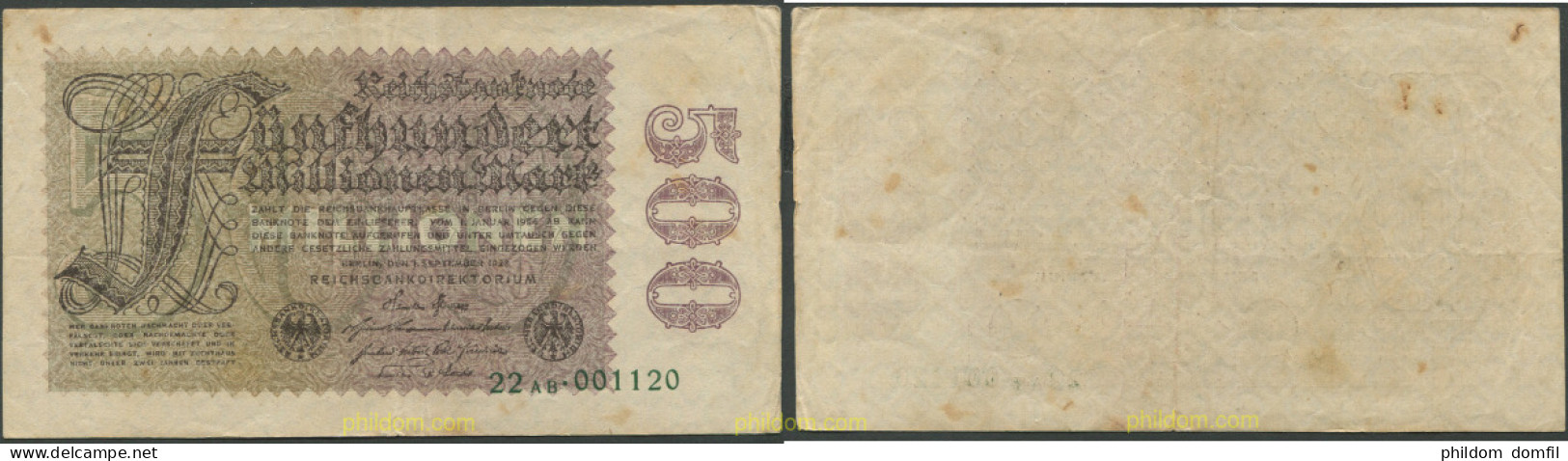 1474 ALEMANIA 1923 GERMANY 5 MILLIARDE MARK 1923 - Imperial Debt Administration