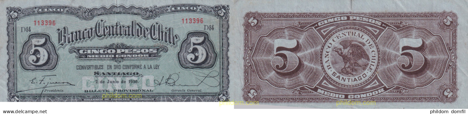 1936 CHILE 1930 CHILE 5 PESOS 1930 - Chili