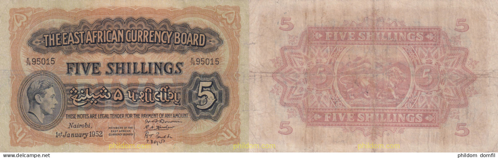 2099 AFRICA ORIENTAL BRITANICA Y UGANDA 1952 BRITISH EAST AFRICA BANKNOTE 5 SHILLINGS 1952 QUEEN ELIZABETH NAIROBI - Other - Africa