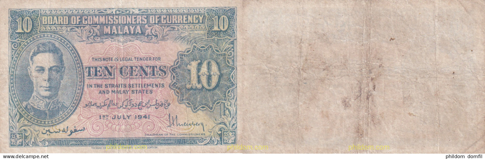 2111 MALASIA 1941 MALAYA 10 CENTS 1941 - Maleisië