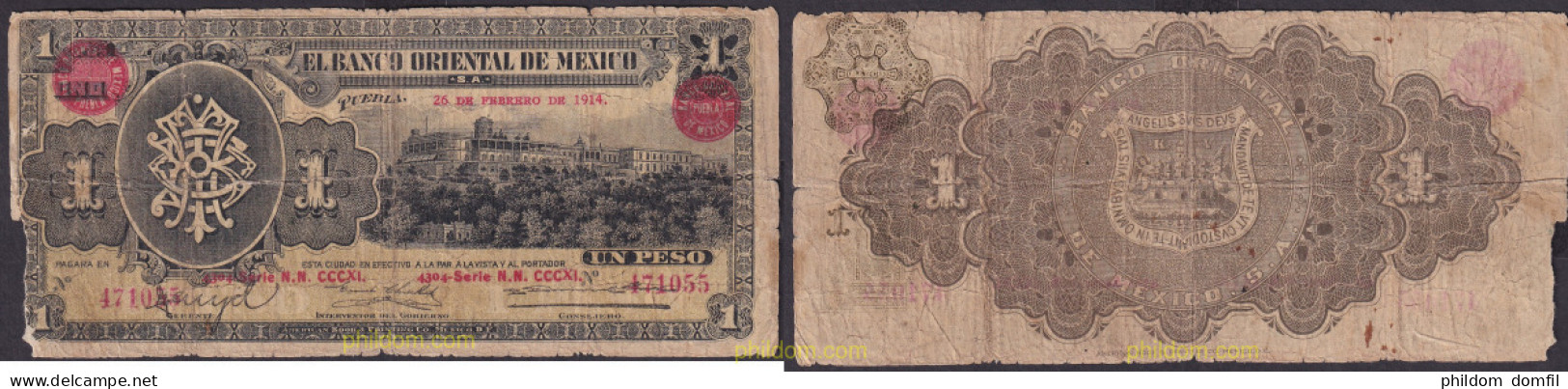 2280 MEXICO 1914 BANCO ORIENTAL DE MEXICO PUEBLA 1914 - México