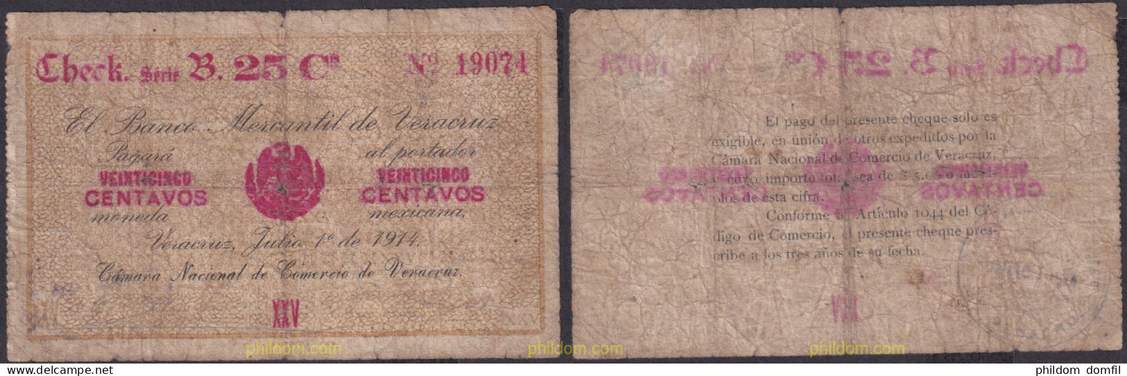 2298 MEXICO 1914 MEXICO CAMARA NACIONAL DE VERACRUZ 25 CENTAVOS 1914 - Mexique