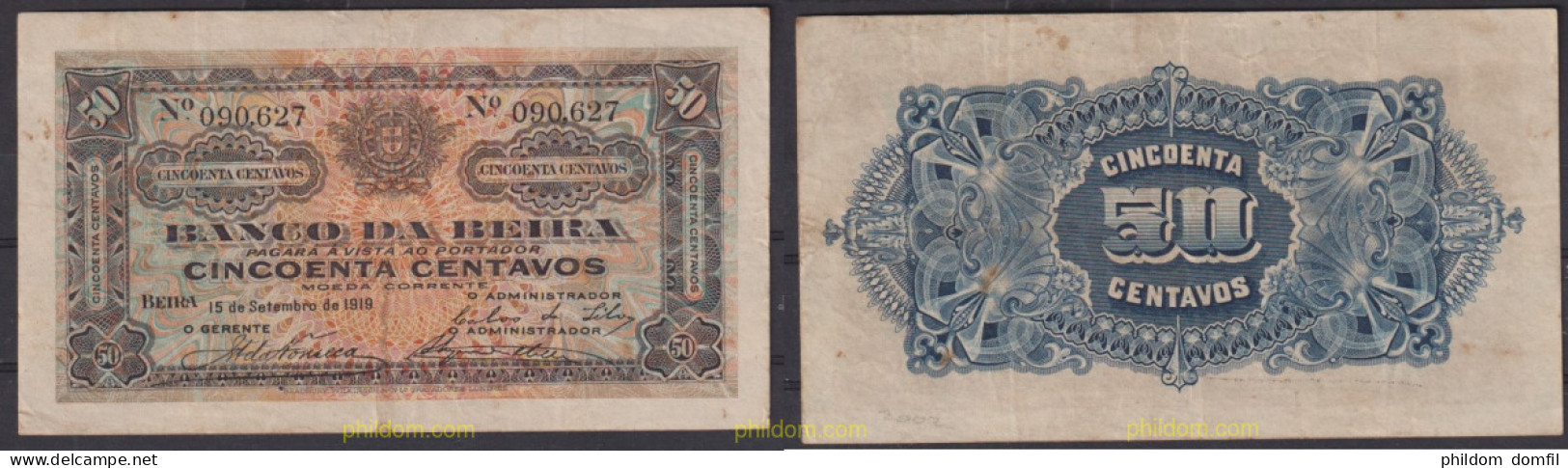 2440 MOZAMBIQUE 1919 MOZAMBIQUE 50 CENTAVOS BEIRA 1919 - Mozambique