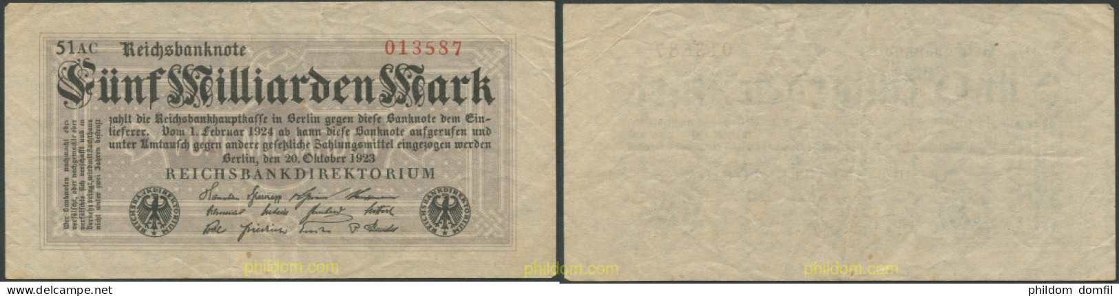 2650 ALEMANIA 1923 GERMANY FÜNF 5 MILLIARDEN MARK 1923 - Administration De La Dette