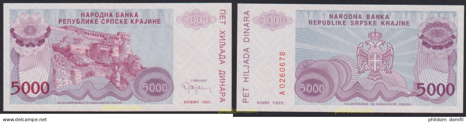 2714 SERBIA 1993 KRAJINA 5000 DINARA 1993 - Serbie