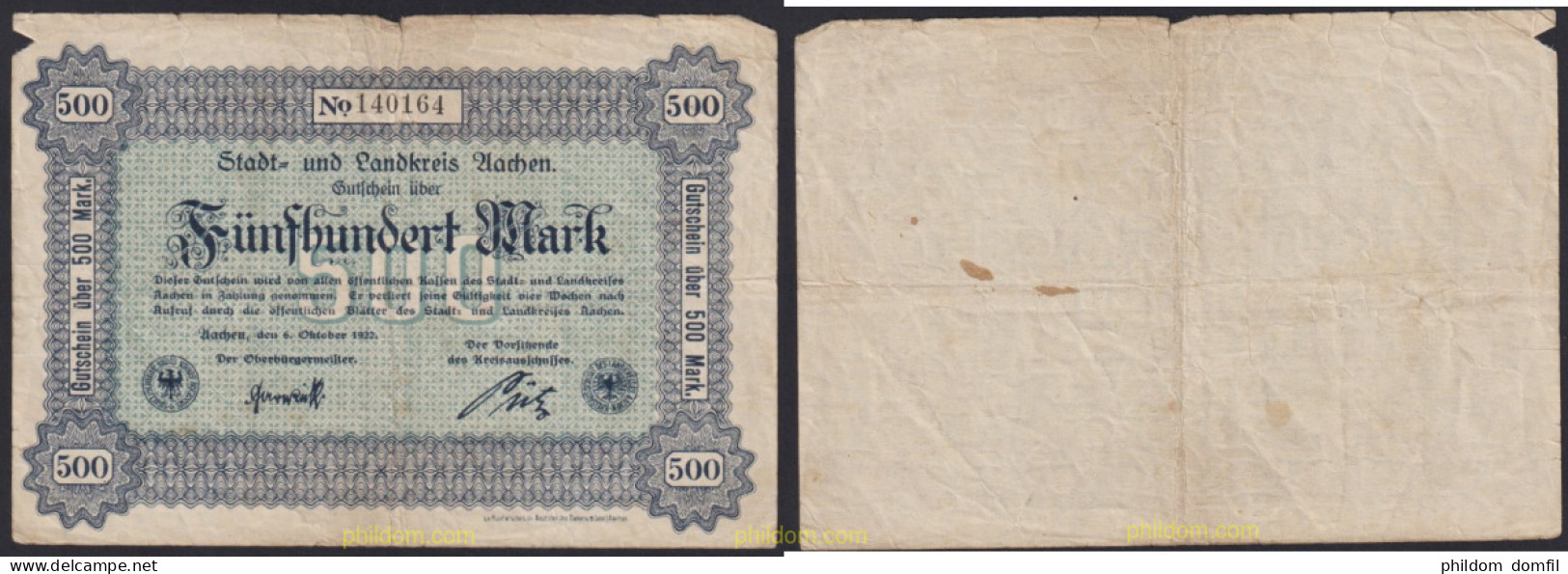 3042 ALEMANIA 1923 GERMANY 500 MARK 1923 WACHEN - Administración De La Deuda