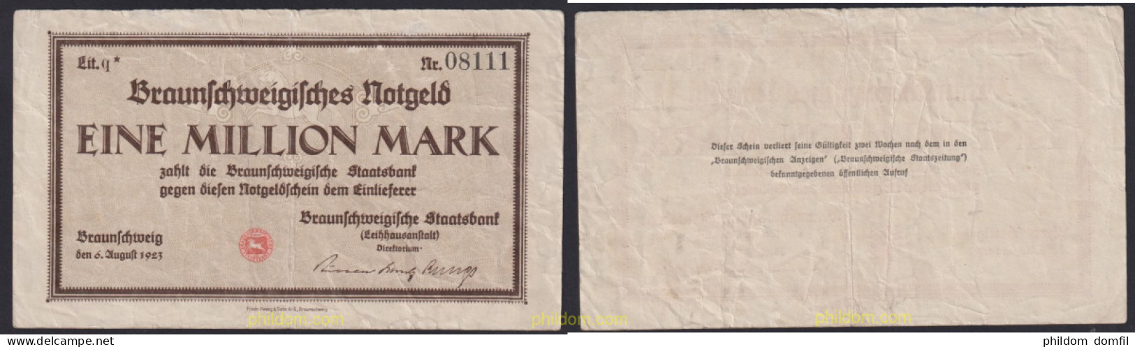 3140 ALEMANIA 1923 GERMANY BRAUNSCHWEIG 1 MILLION MARK 1923 - Imperial Debt Administration
